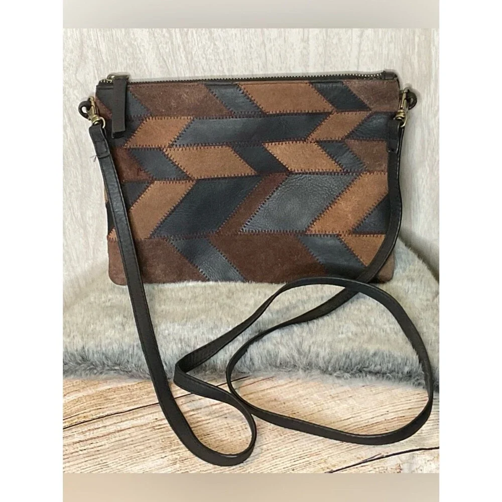 Lucky Brand Brown & Black Patchwork Chevron Crossbody